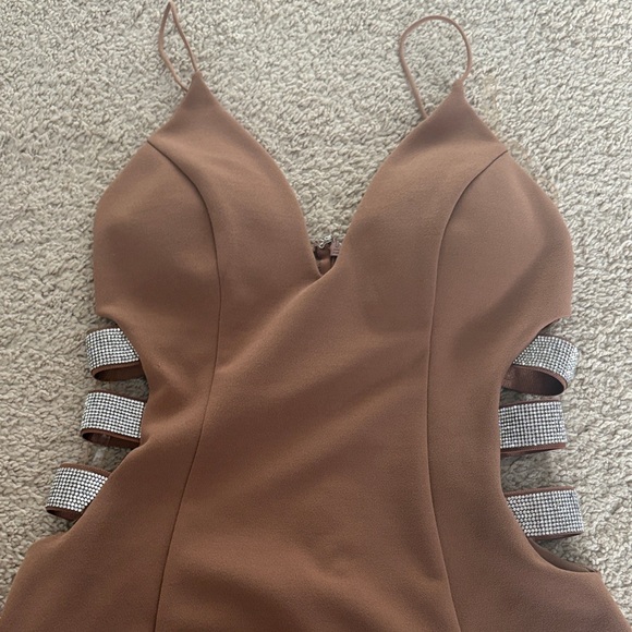 Windsor Tan Backless Dress with Silver Accents - Picture 2 of 9